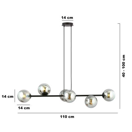 Luster na sajli ROSSI 6xE14/10W/230V crno/sivo