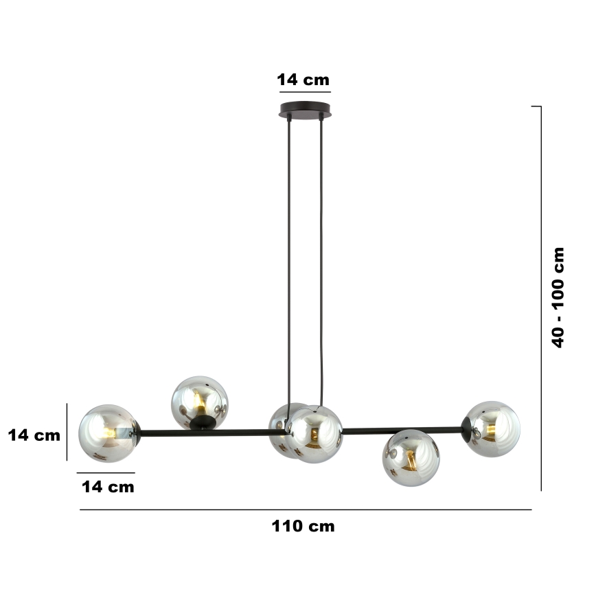 Luster na sajli ROSSI 6xE14/10W/230V crno/sivo