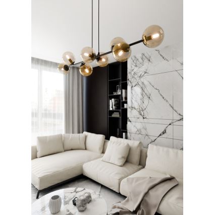 Luster na sajli ROSSI 8xE14/10W/230V crno/bež