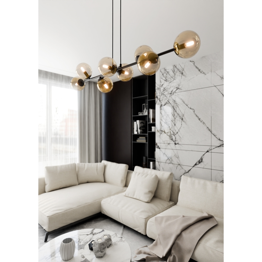 Luster na sajli ROSSI 8xE14/10W/230V crno/bež