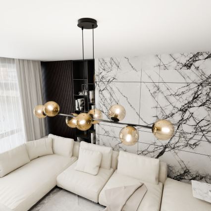 Luster na sajli ROSSI 8xE14/10W/230V crno/bež