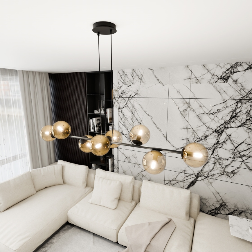 Luster na sajli ROSSI 8xE14/10W/230V crno/bež