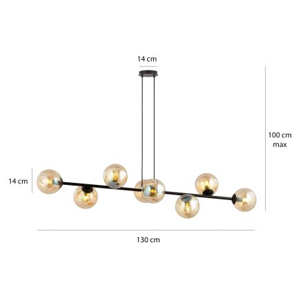 Luster na sajli ROSSI 8xE14/10W/230V crno/bež