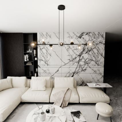 Luster na sajli ROSSI 8xE14/10W/230V crno/prozirna