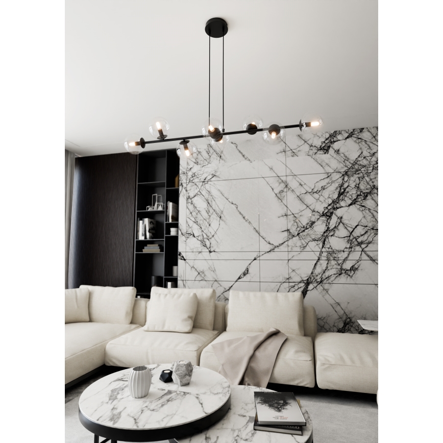 Luster na sajli ROSSI 8xE14/10W/230V crno/prozirna