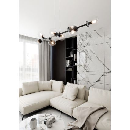 Luster na sajli ROSSI 8xE14/10W/230V crno/prozirna