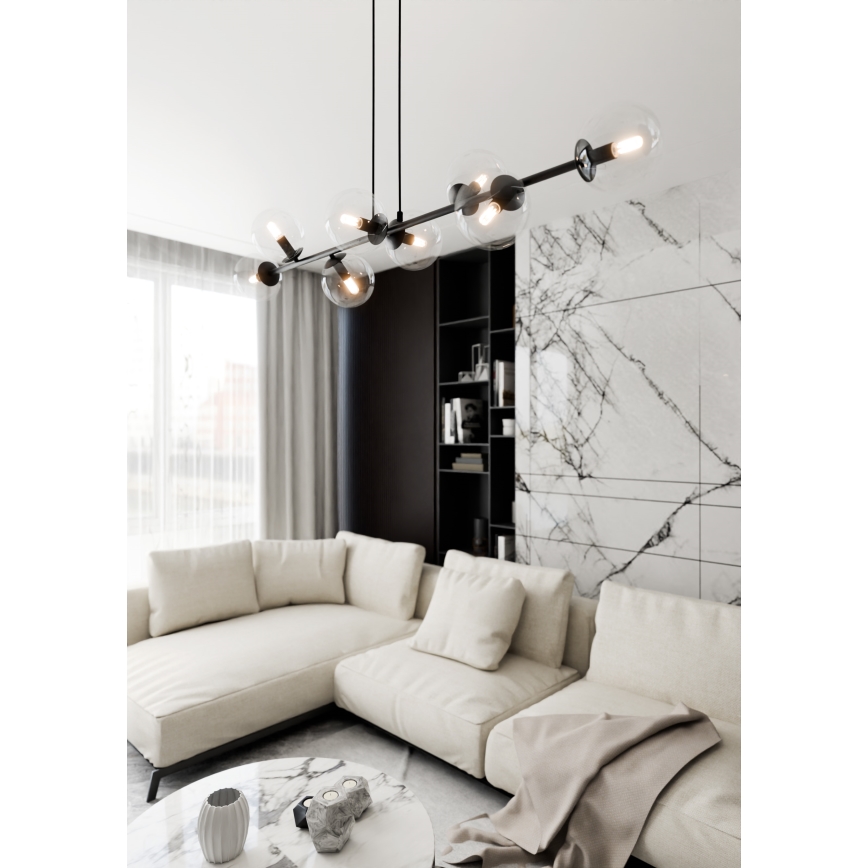 Luster na sajli ROSSI 8xE14/10W/230V crno/prozirna