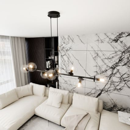 Luster na sajli ROSSI 8xE14/10W/230V crno/prozirna