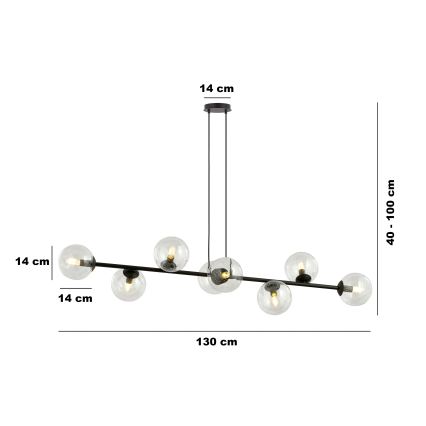 Luster na sajli ROSSI 8xE14/10W/230V crno/prozirna