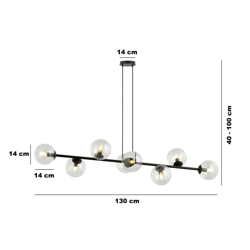 Luster na sajli ROSSI 8xE14/10W/230V crno/prozirna