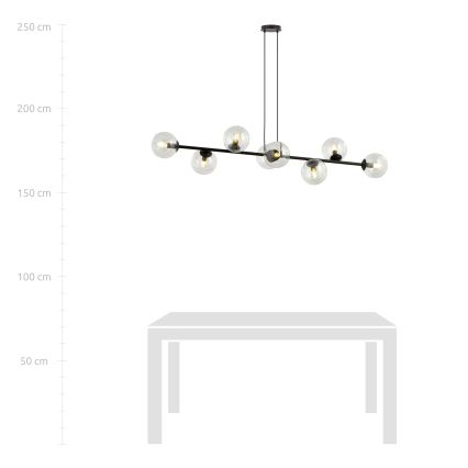 Luster na sajli ROSSI 8xE14/10W/230V crno/prozirna