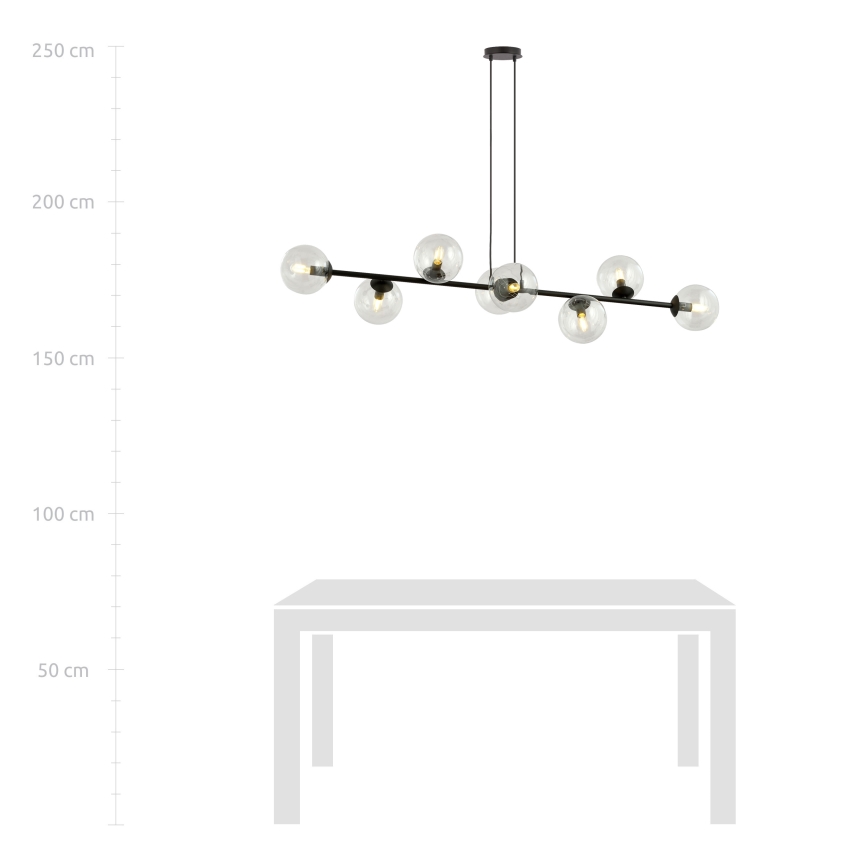 Luster na sajli ROSSI 8xE14/10W/230V crno/prozirna