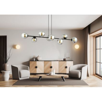 Luster na sajli ROSSI 8xE14/10W/230V crno/sivo