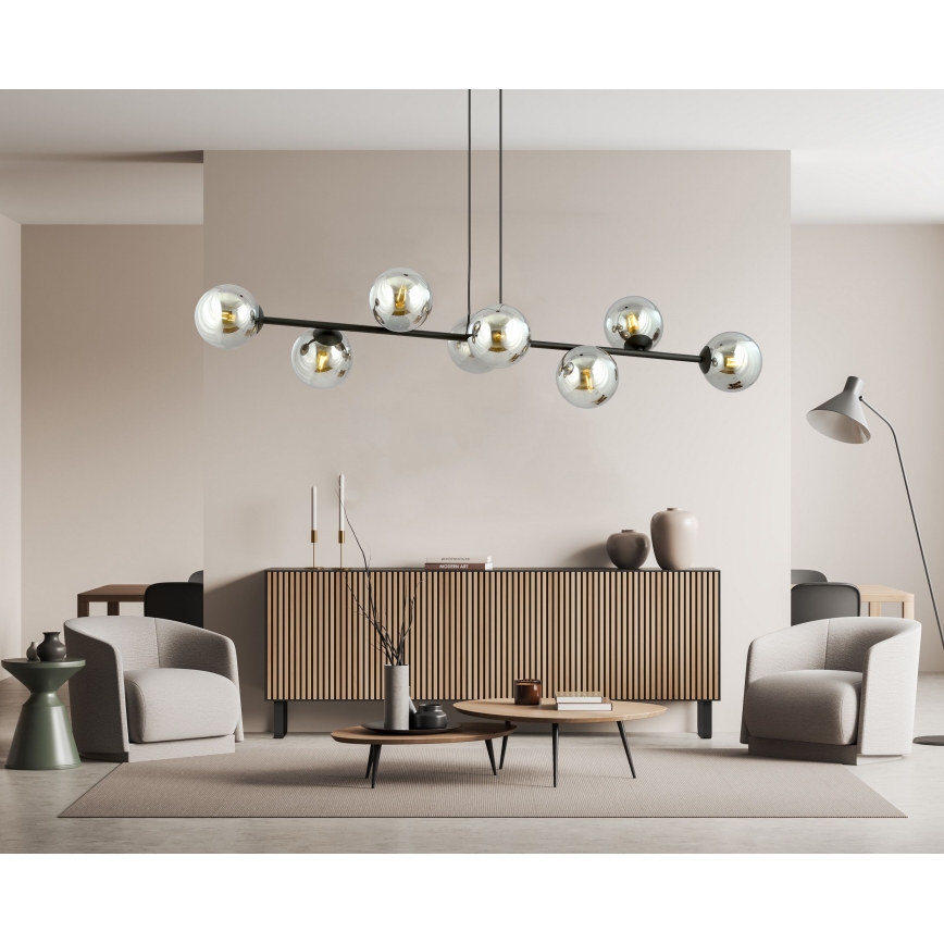 Luster na sajli ROSSI 8xE14/10W/230V crno/sivo