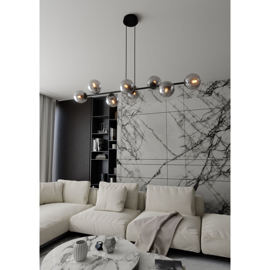 Luster na sajli ROSSI 8xE14/10W/230V crno/sivo
