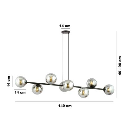 Luster na sajli ROSSI 8xE14/10W/230V crno/sivo