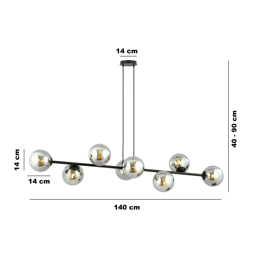 Luster na sajli ROSSI 8xE14/10W/230V crno/sivo