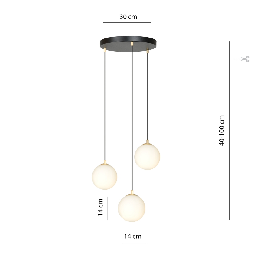 Luster na sajli ROYAL 3xE14/10W/230V pr. 30 cm crno
