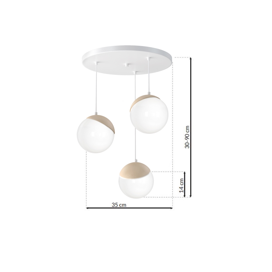 Luster na sajli SFERA WOOD 3xE14/40W/230V