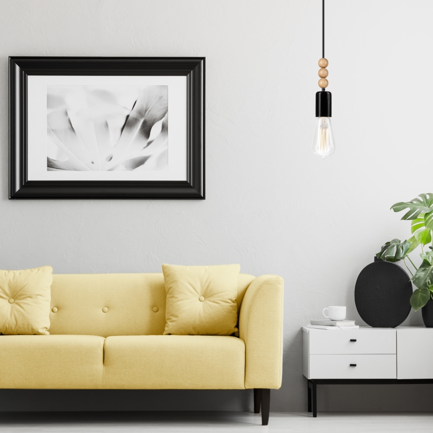 Luster na sajli SIMON 1xE27/60W/230V crno/bukva
