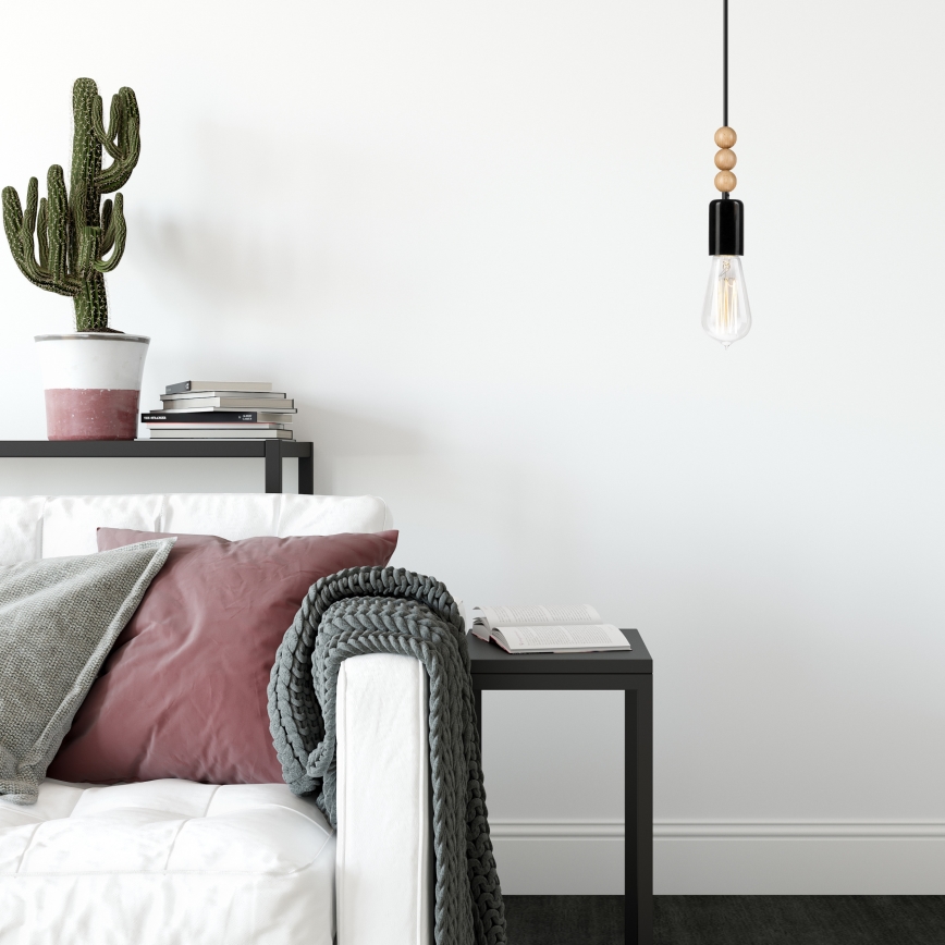 Luster na sajli SIMON 1xE27/60W/230V crno/bukva