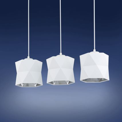 Luster na sajli SIRO 3xE27/15W/230V bela/srebrno