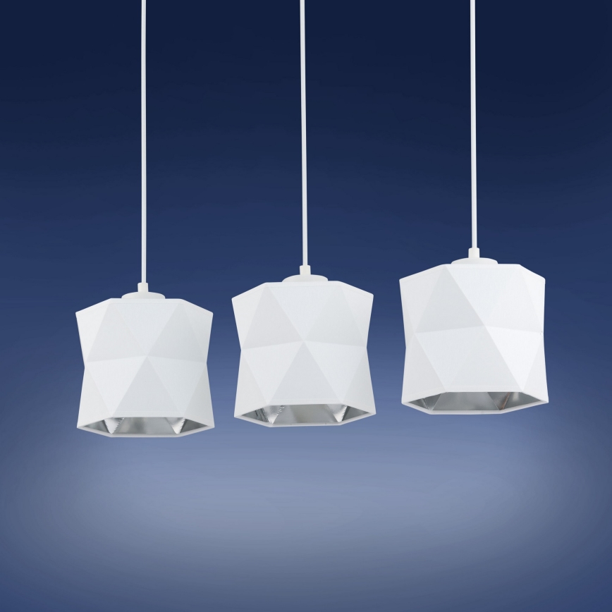 Luster na sajli SIRO 3xE27/15W/230V bela/srebrno