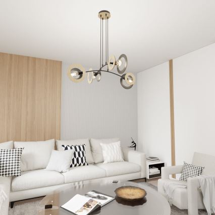 Luster na sajli SKIVA 4xE27/15W/230V crno/bež