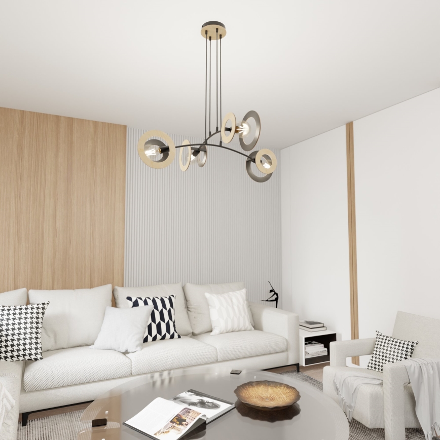 Luster na sajli SKIVA 4xE27/15W/230V crno/bež