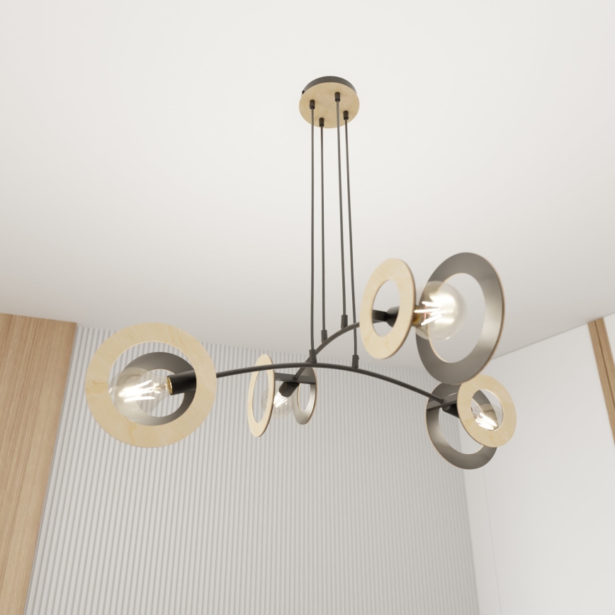 Luster na sajli SKIVA 4xE27/15W/230V crno/bež