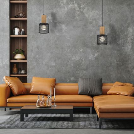 Luster na sajli SOBRESA 1xE27/60W/230V crno/drvo
