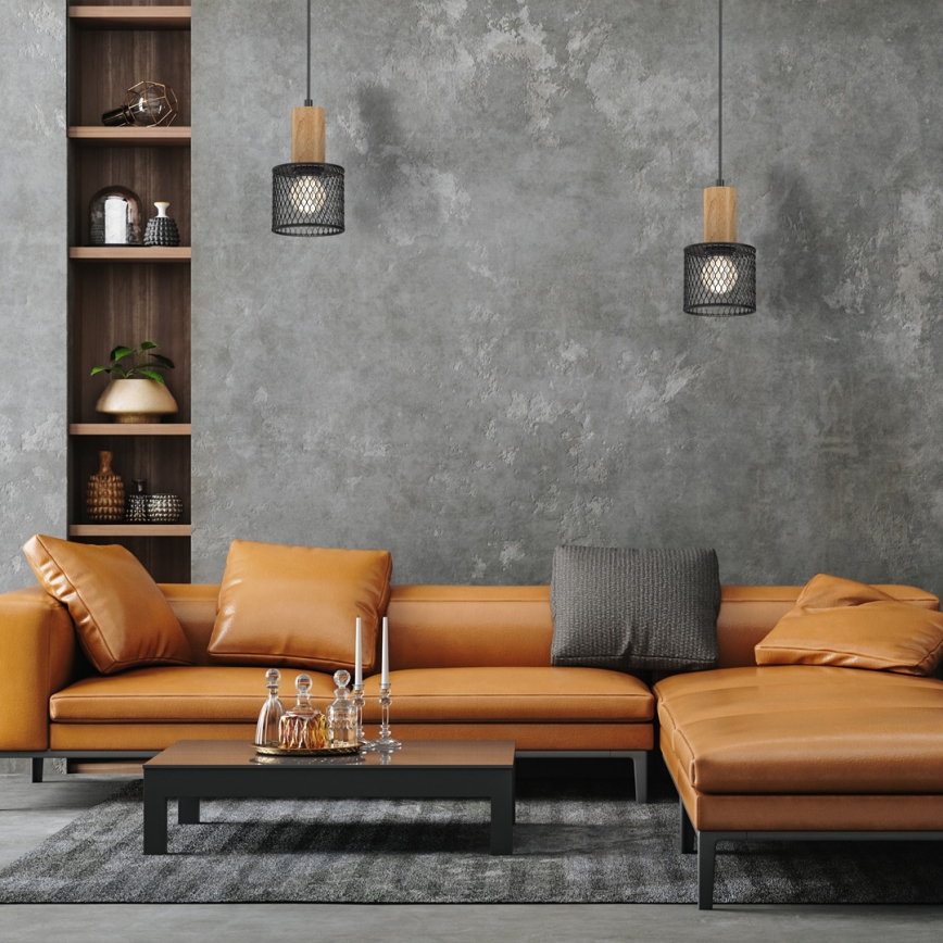 Luster na sajli SOBRESA 1xE27/60W/230V crno/drvo