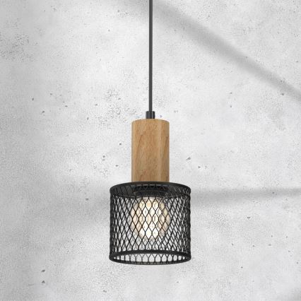 Luster na sajli SOBRESA 1xE27/60W/230V crno/drvo