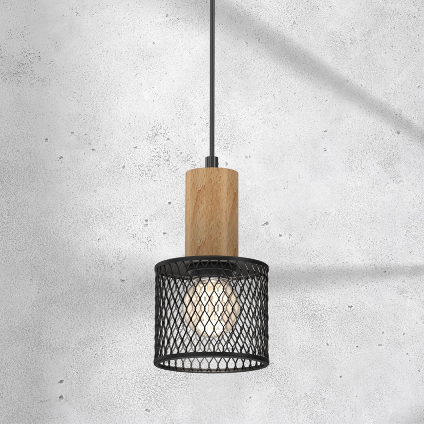 Luster na sajli SOBRESA 1xE27/60W/230V crno/drvo