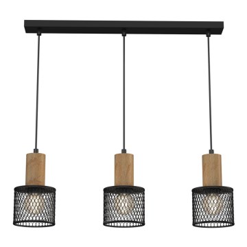 Luster na sajli SOBRESA 3xE27/60W/230V crno/drvo