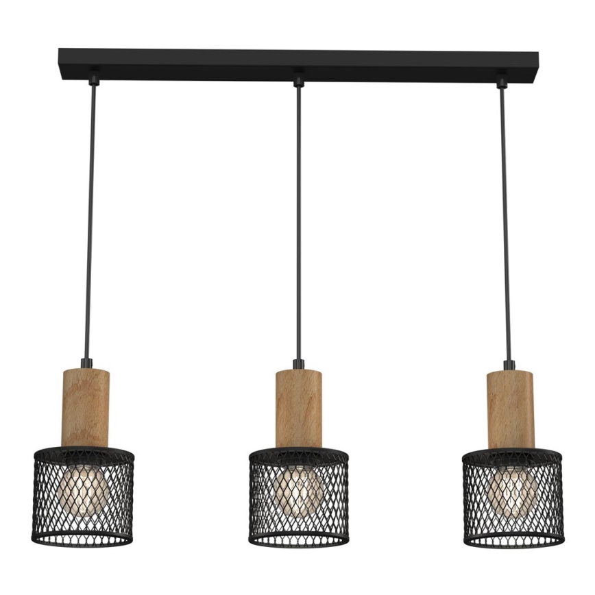 Luster na sajli SOBRESA 3xE27/60W/230V crno/drvo