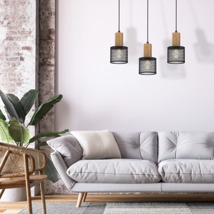 Luster na sajli SOBRESA 3xE27/60W/230V crno/drvo