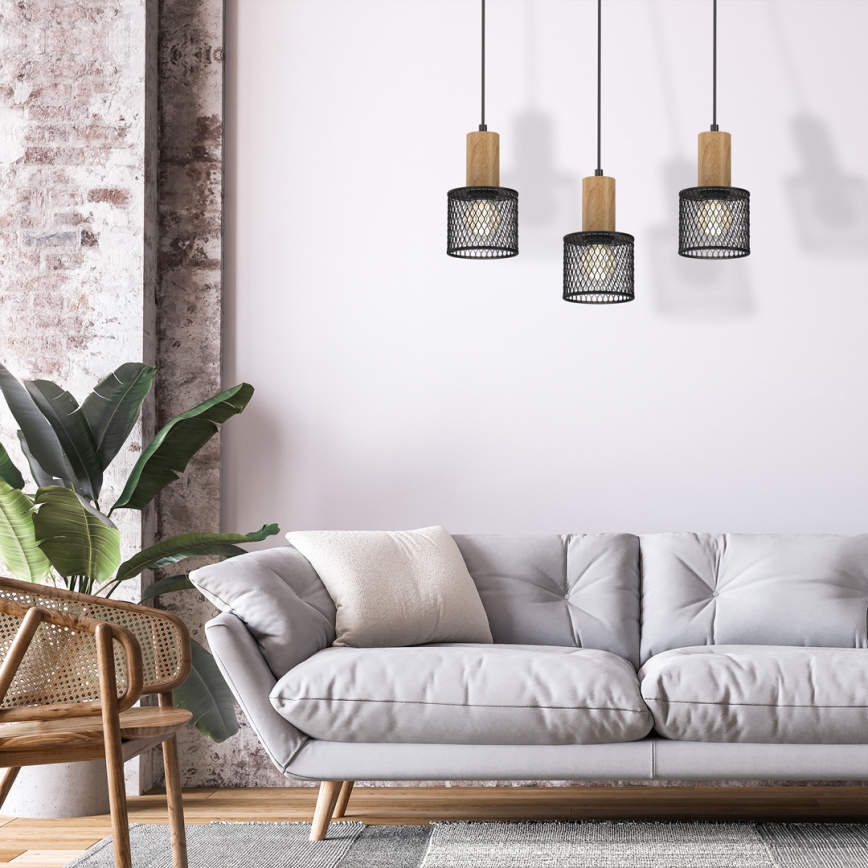 Luster na sajli SOBRESA 3xE27/60W/230V crno/drvo