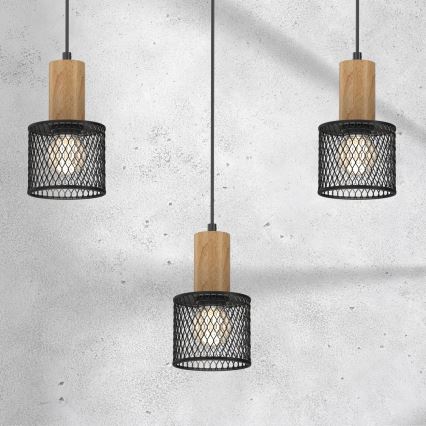 Luster na sajli SOBRESA 3xE27/60W/230V crno/drvo
