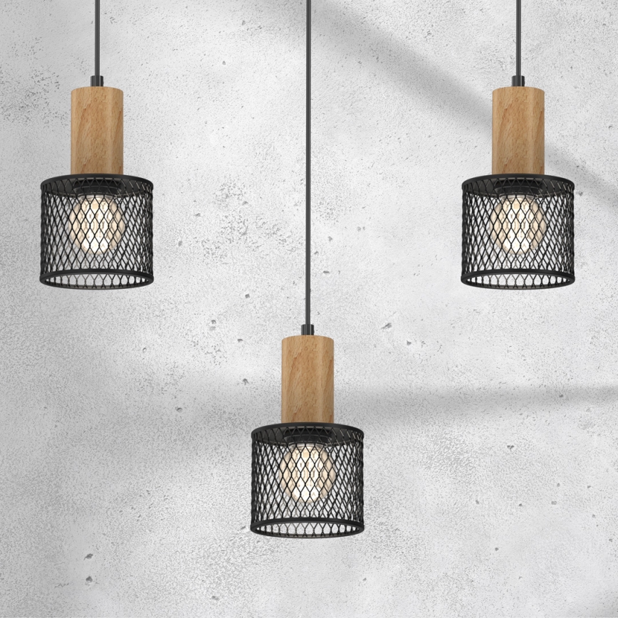 Luster na sajli SOBRESA 3xE27/60W/230V crno/drvo