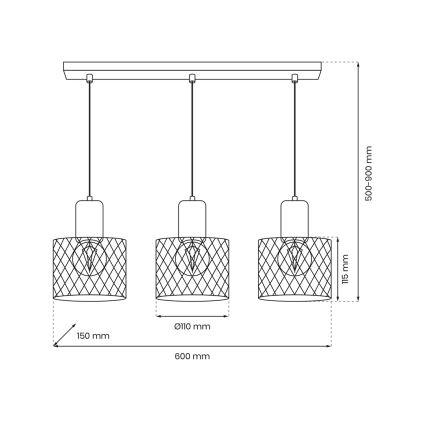 Luster na sajli SOBRESA 3xE27/60W/230V crno/drvo
