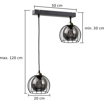 Luster na sajli SOLO BLACK 2xE27/60W/230V crno/zlatna