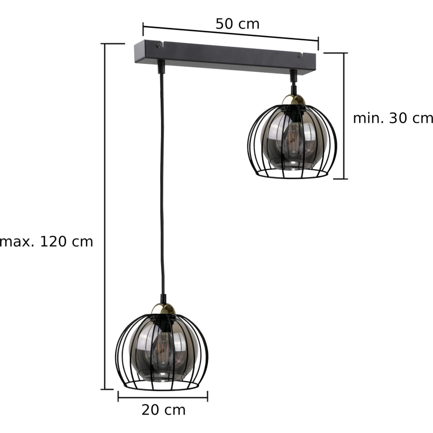 Luster na sajli SOLO BLACK 2xE27/60W/230V crno/zlatna