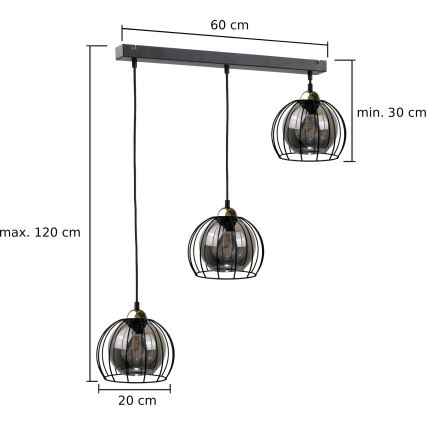 Luster na sajli SOLO BLACK 3xE27/60W/230V crno/zlatna