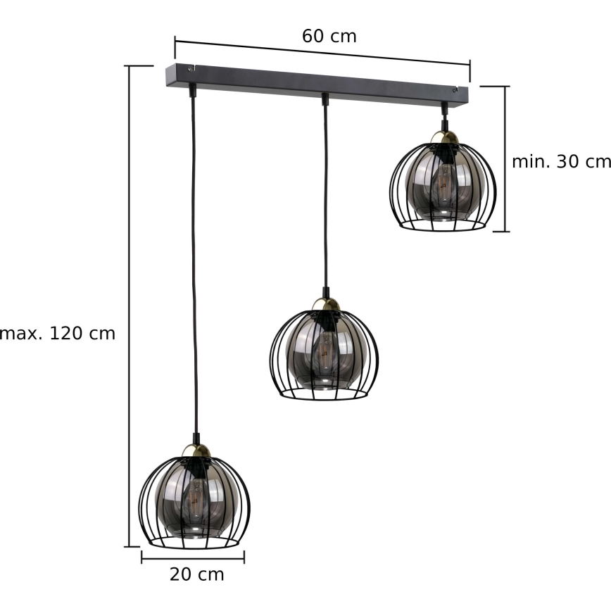 Luster na sajli SOLO BLACK 3xE27/60W/230V crno/zlatna