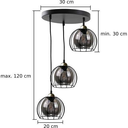 Luster na sajli SOLO BLACK 3xE27/60W/230V crno/zlatna