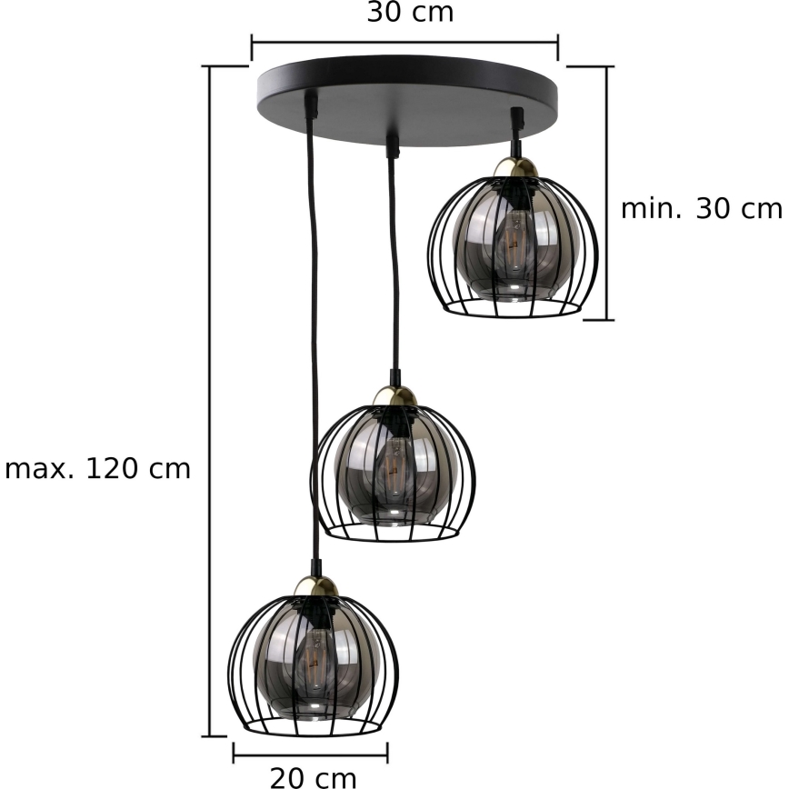 Luster na sajli SOLO BLACK 3xE27/60W/230V crno/zlatna