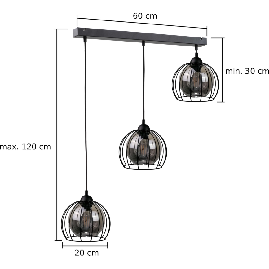 Luster na sajli SOLO BLACK 3xE27/60W/230V