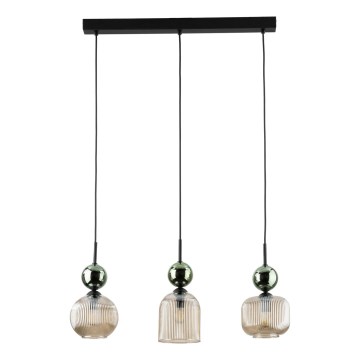 Luster na sajli SOPHIA 3xE14/10W/230V crna/zelena/dimljeno bež