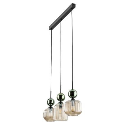 Luster na sajli SOPHIA 3xE14/10W/230V crna/zelena/dimljeno bež